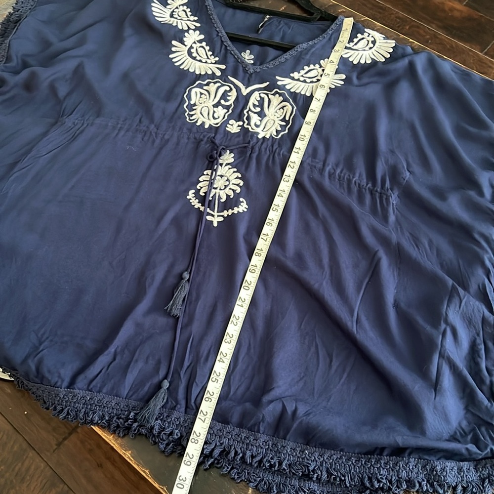 BOHO ME Navy/White Embroidered Tunic Mini Dress Kaftan Swim Cover-Up Women's' L - Picture 9 of 10